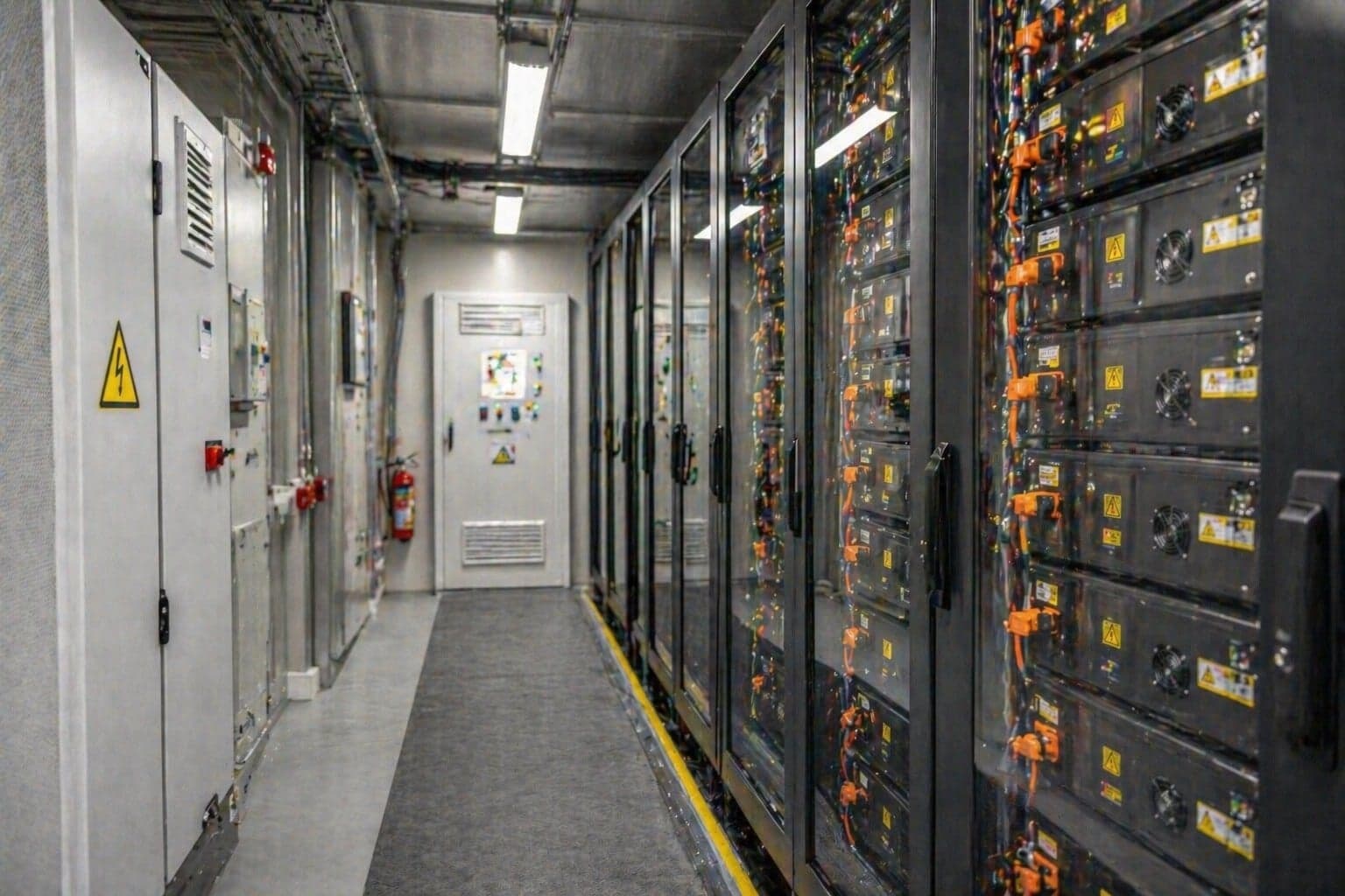 Pomieszczenie magazynu energii BESS z bateriami litowo-jonowymi w szafach - wymogi PPOŻ i system gaszenia